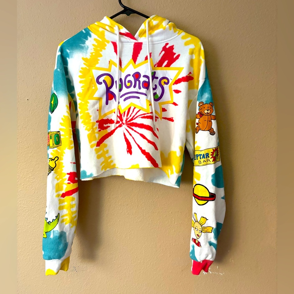 Y2K Nickelodeon’s Rugrats boho graphic print l tie dye cropped hoodie Medium